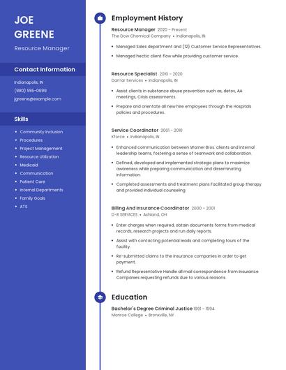 Resource Manager Resume