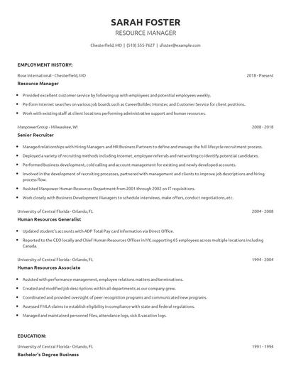 Resource Manager Resume