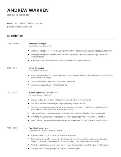 Resource Manager Resume