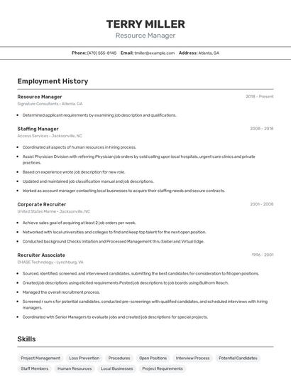 Resource Manager Resume