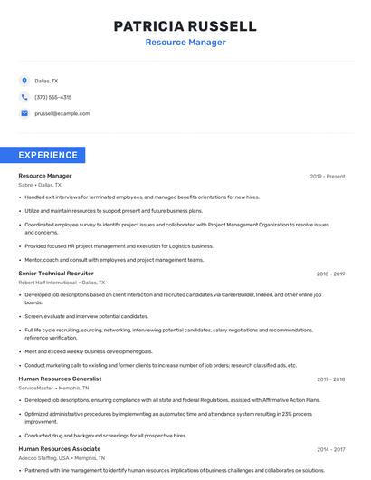 Resource Manager Resume