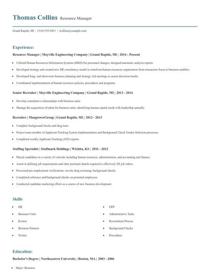 Resource Manager Resume