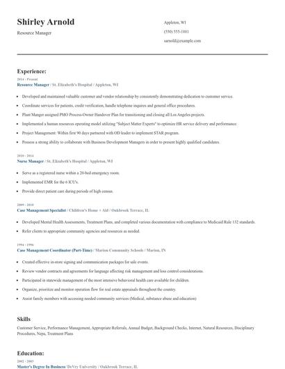 Resource Manager Resume