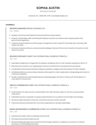 Resource Manager Resume