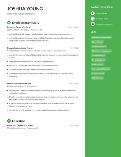 Resource Paraprofessional Resume