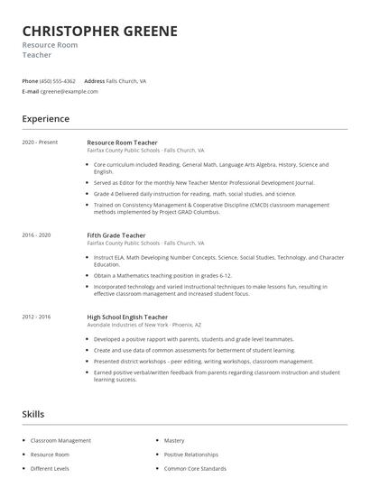 Resource Room Teacher Resume
