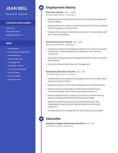 Resource Teacher Resume