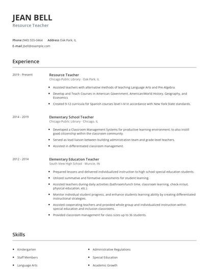 Resource Teacher Resume
