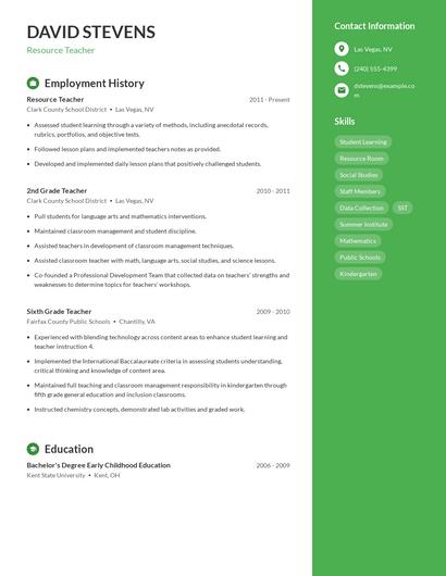 Resource Teacher Resume