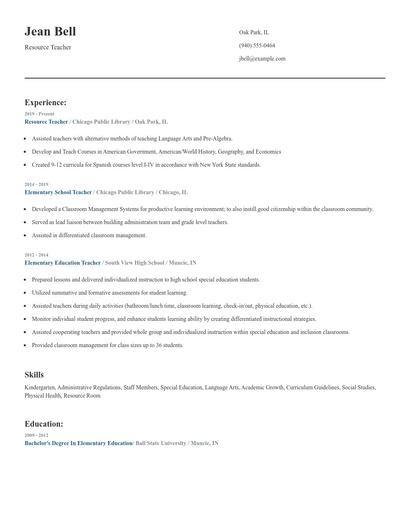 Resource Teacher Resume