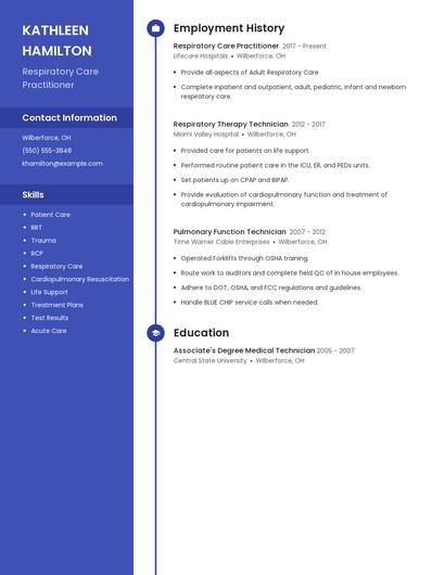 Respiratory Care Practitioner Resume