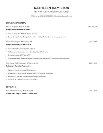 Respiratory Care Practitioner Resume