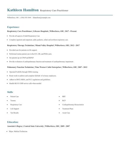 Respiratory Care Practitioner Resume