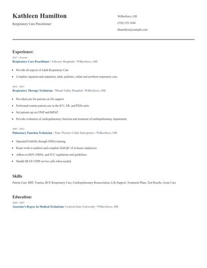 Respiratory Care Practitioner Resume