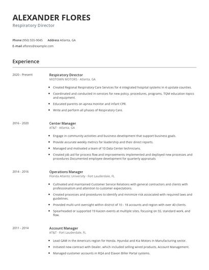 Respiratory Director Resume