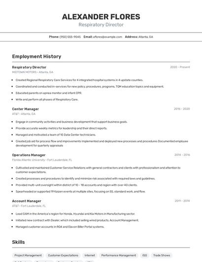 Respiratory Director Resume