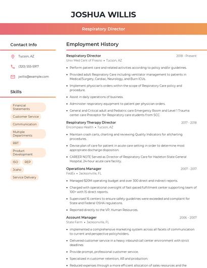 Respiratory Director Resume