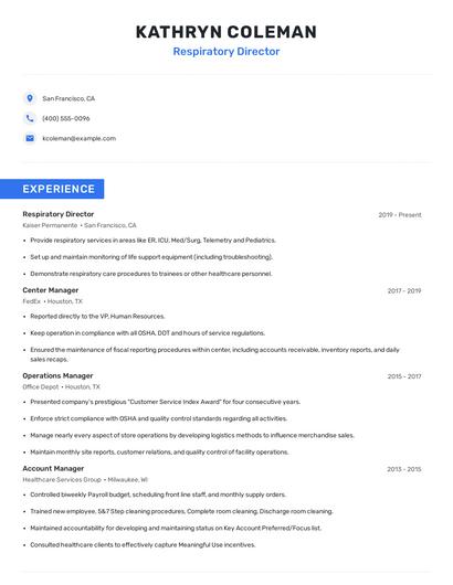 Respiratory Director Resume