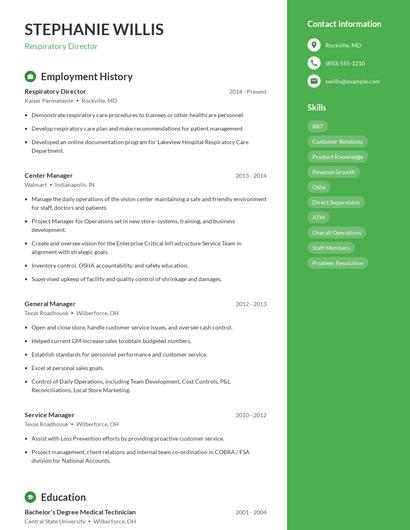 Respiratory Director Resume