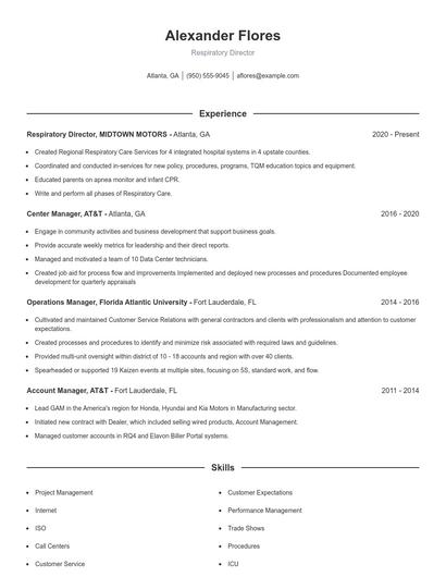 Respiratory Director Resume