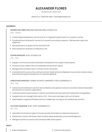 Respiratory Director Resume