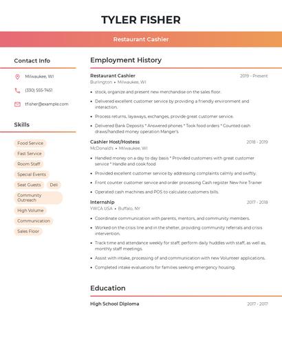 Restaurant Cashier Resume