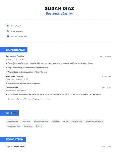 Restaurant Cashier Resume