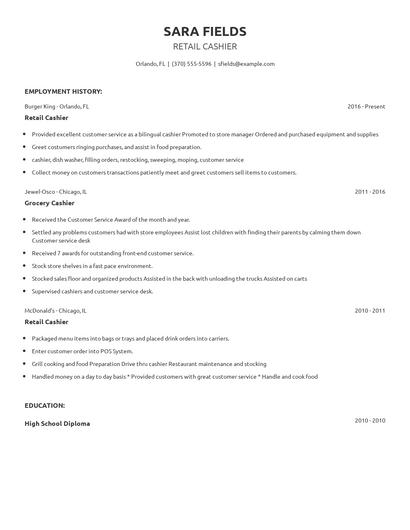 Retail Cashier Resume