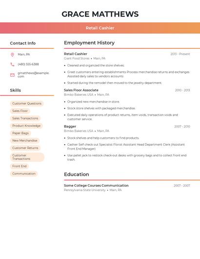 Retail Cashier Resume