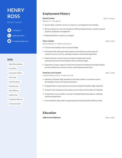 Retail Cashier Resume