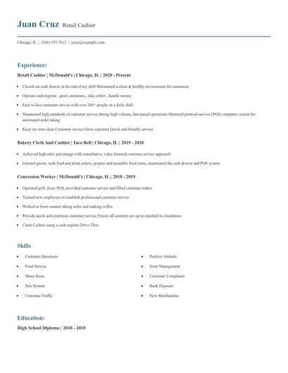 Retail Cashier Resume