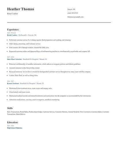 Retail Cashier Resume