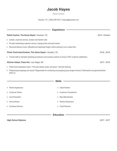 Retail Cashier Resume