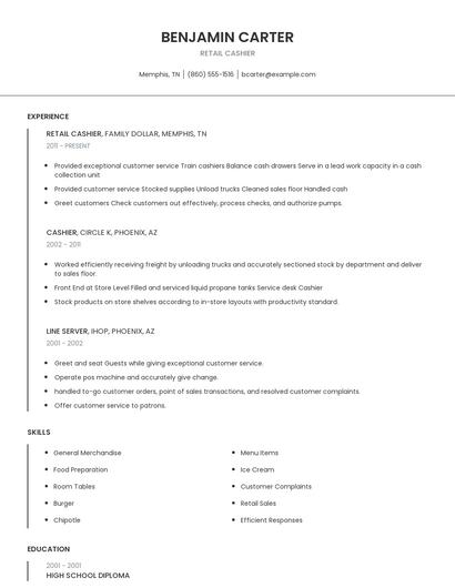 Retail Cashier Resume