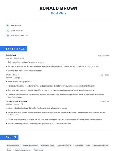 Retail Clerk Resume