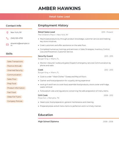 Retail Sales Lead Resume