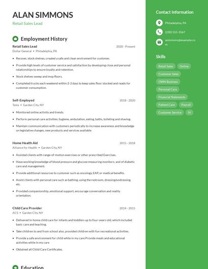 Retail Sales Lead Resume