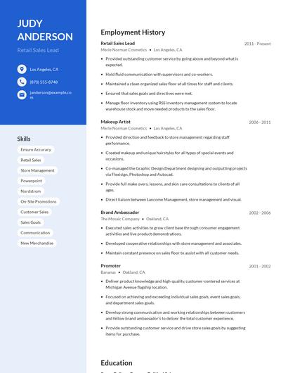 Retail Sales Lead Resume