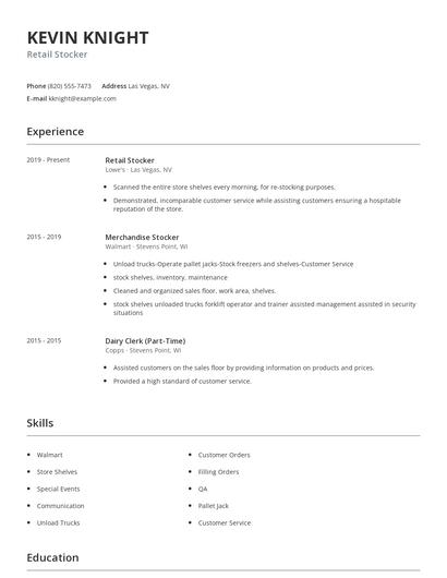 Retail Stocker Resume