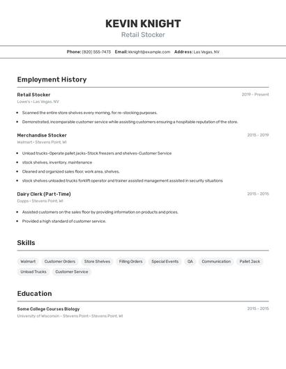 Retail Stocker Resume