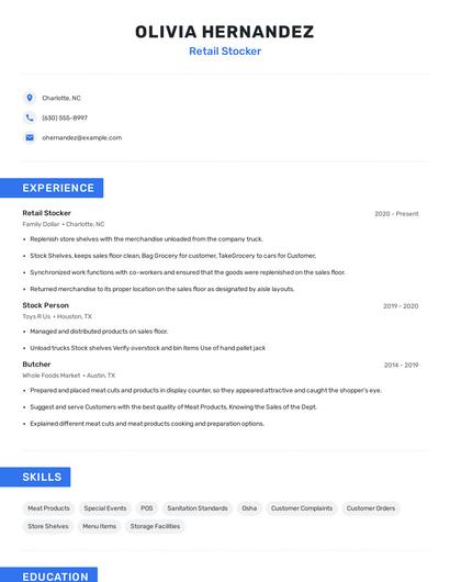 Retail Stocker Resume