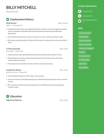 Retail Stocker Resume
