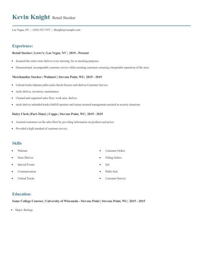 Retail Stocker Resume