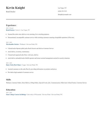 Retail Stocker Resume