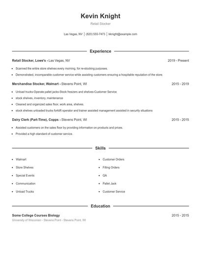 Retail Stocker Resume