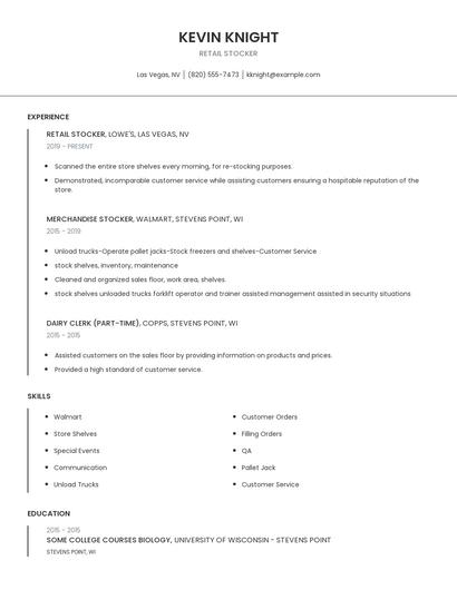 Retail Stocker Resume