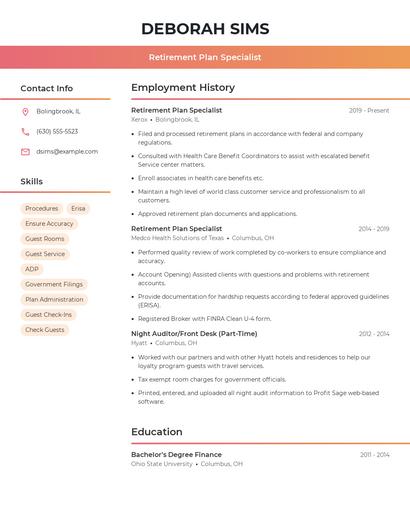 Retirement Plan Specialist Resume