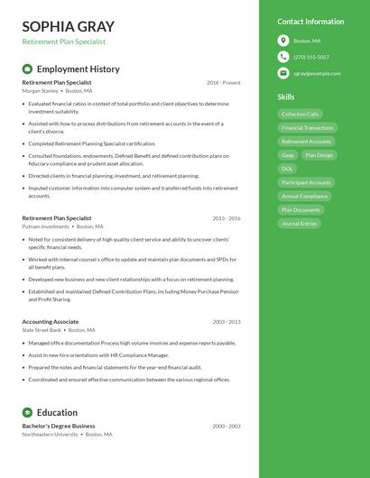 Retirement Plan Specialist Resume