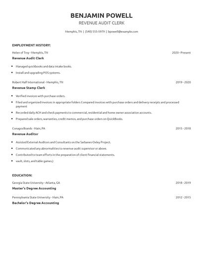 Revenue Audit Clerk Resume