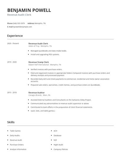 Revenue Audit Clerk Resume